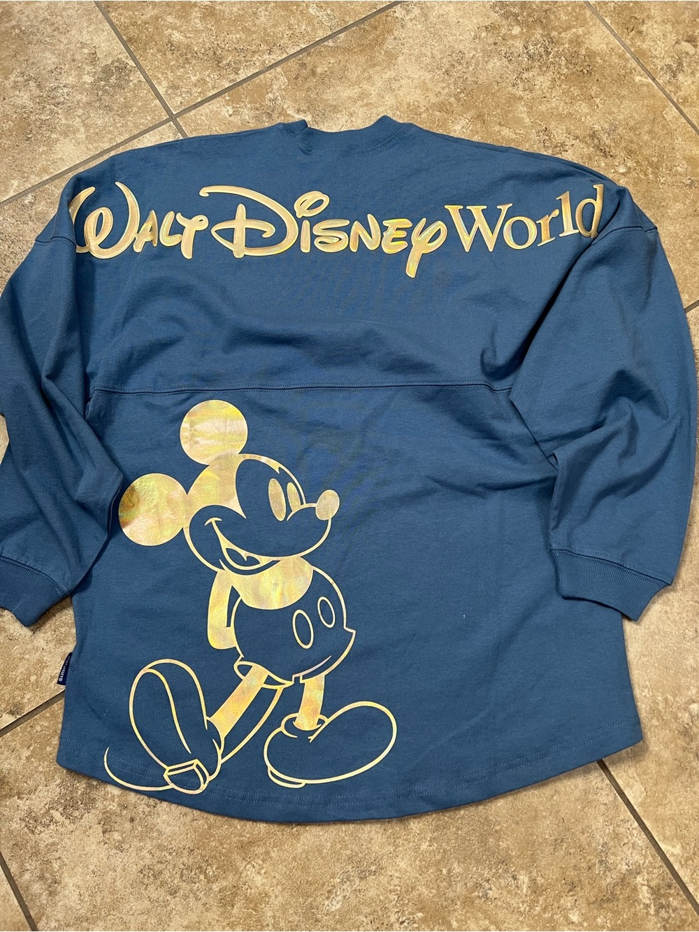 Disney Navy Blue Long Sleeve Top with Gold Mickey & Walt Disney World Graphic